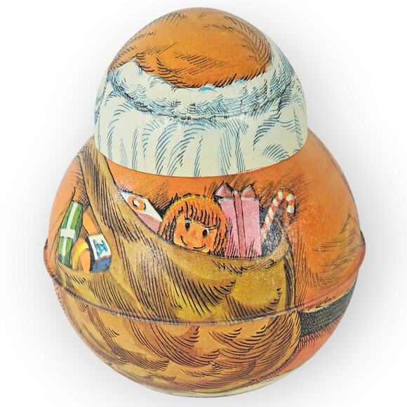 VTG Bristol Ware Santa Roly Poly tin container 6" x 7" - Picture 8 of 10